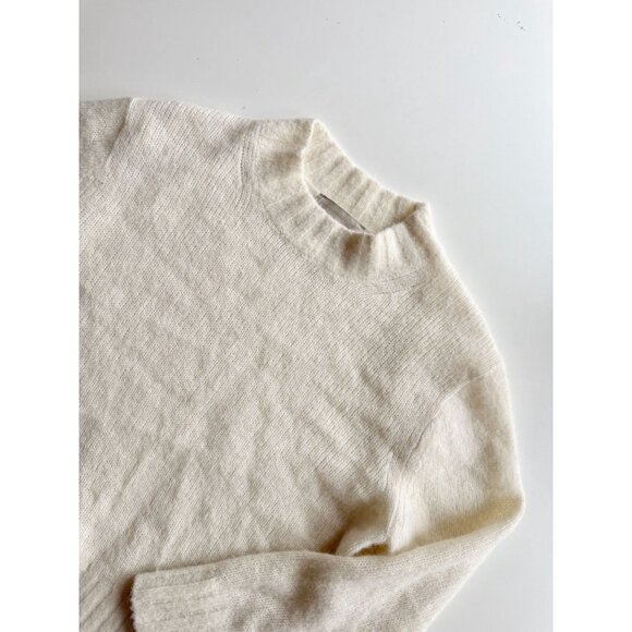 EVERLANE Ivory Snow Alpaca Wool Blend Boxy Cropped Crew Neck Sweater, Size M - Picture 7 of 16